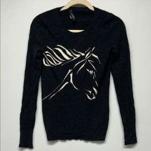 Christopher Fischer 100% Cashmere Sweater Horse Motif Black